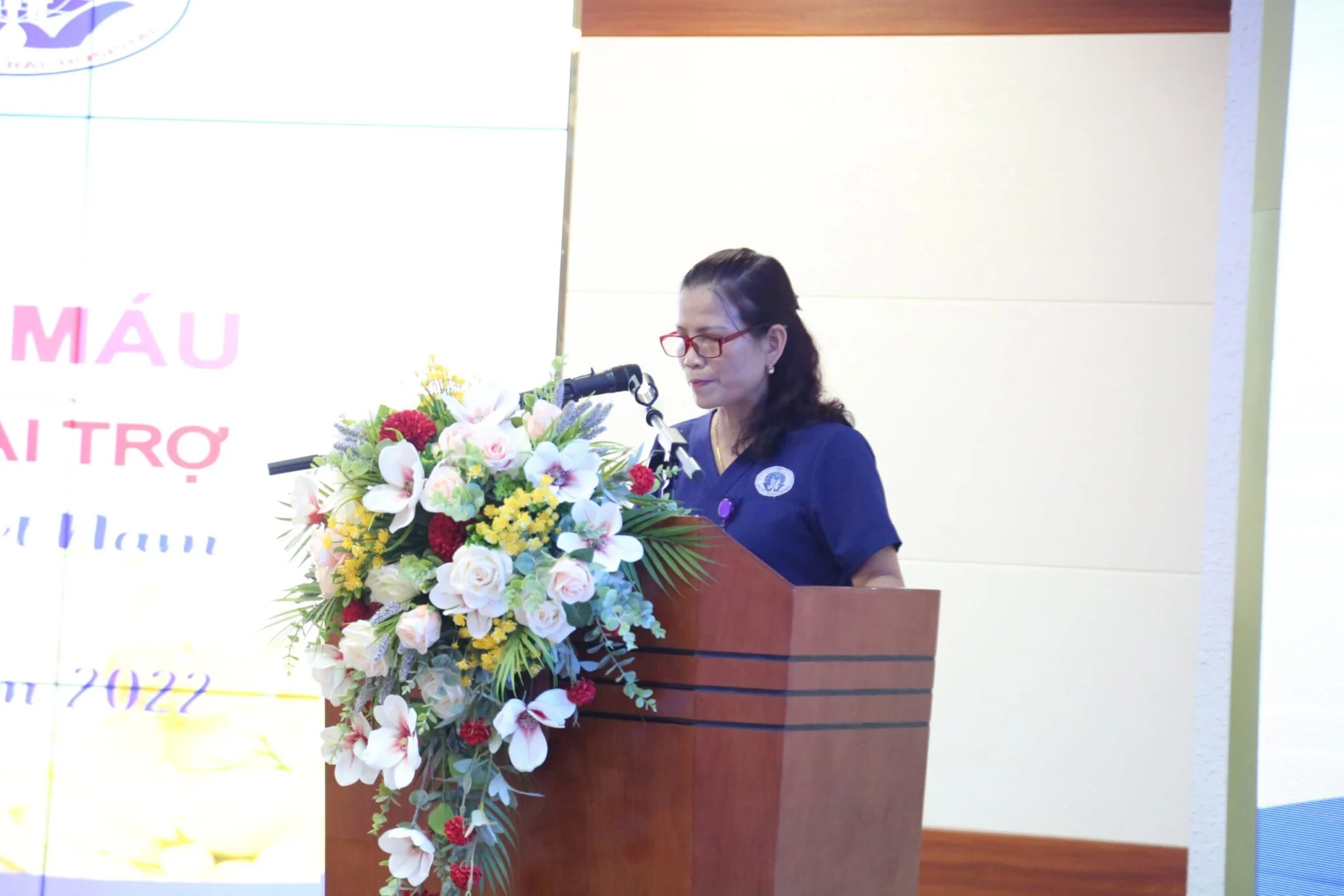 Thầy thuốc ưu tú - BSCKII.Thiều Thị Thanh Thủy - Chủ tịch công đoàn Bệnh viện phát biểu trong chương trình