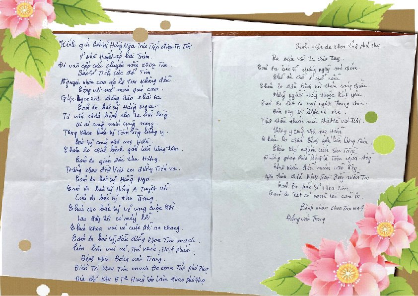 Bài thơ cảm ơn của người bệnh Đặng Văn Tráng gửi tới tập thể nhân viên y tế Khoa Nội Tim mạch