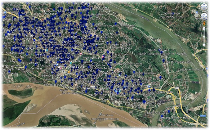 Bản đồ vệ tinh định vị vị trí cán bộ y tế Bệnh viện tại các khu dân cư trên địa bàn thành phố Việt Trì