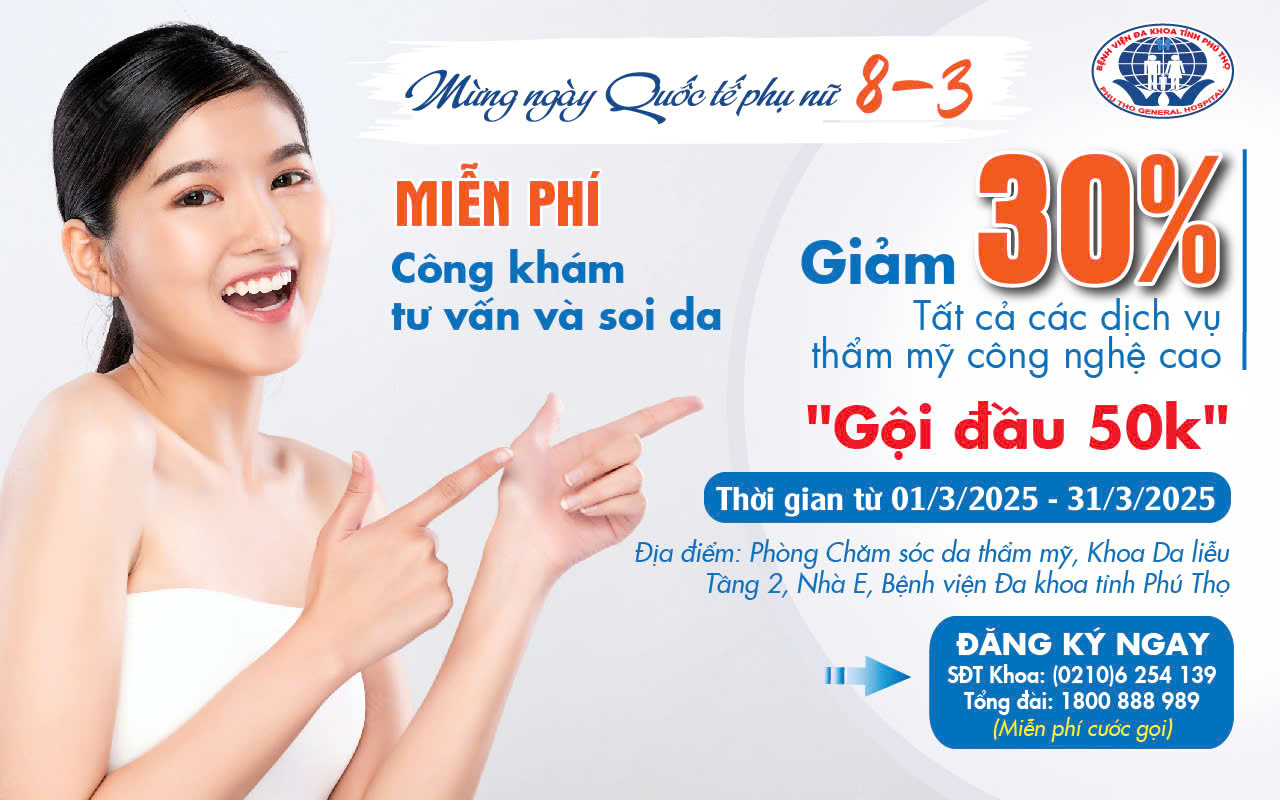 Miễn phí khám, tư vấn và soi da, ưu đãi đến 30% khi sử dụng dịch vụ chăm sóc da thẩm mỹ chuẩn y khoa nhân dịp ngày Quốc tế phụ nữ 8/3