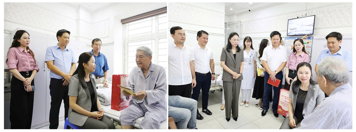 Đồng chí Phó Bí thư Tỉnh ủy Bùi Thị Minh thăm, tặng quà cán bộ tiền khởi nghĩa tại Bệnh viện Đa khoa tỉnh Phú Thọ