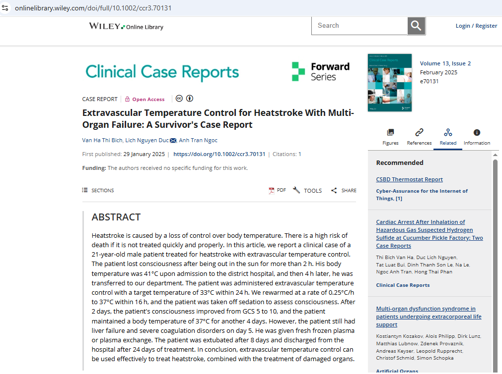 Hình ảnh bài báo đăng trên tạp chí y học quốc tế Clinical Case Reports ngày 29/01/2025