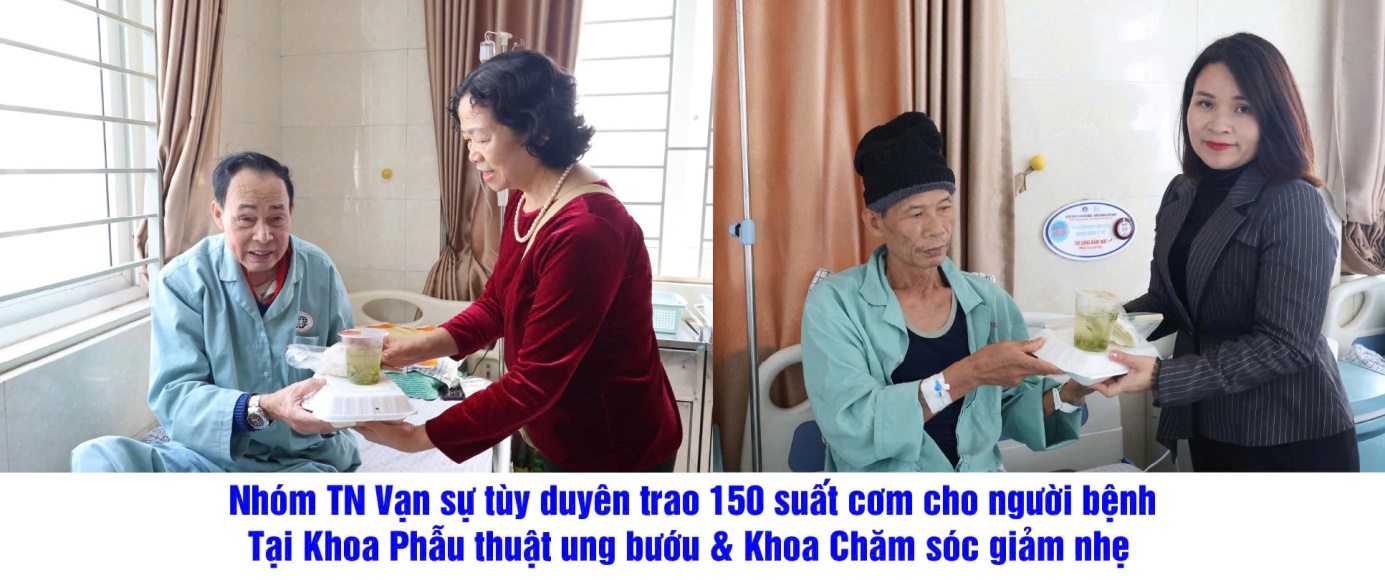 Tổng kết các hoạt động thiện nguyện tại Bệnh viện Đa khoa tỉnh Phú Thọ từ ngày 14/01 đến ngày 20/01/2026 1 Nhóm thiện nguyện Vạn sự tùy duyên trao 150 suất cơm cho người bệnh tại Khoa Phẫu thuật ung bướu và Khoa Chăm sóc giảm nhẹ