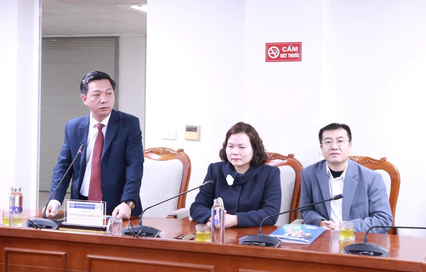 Đồng chí Nguyễn Duy Phương – Bí thư Đảng ủy, Giám đốc BHXH tỉnh Phú Thọ phát biểu tại chương trình