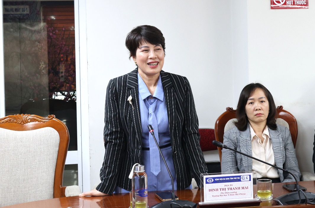 PGS.TS Đinh Thị Thanh Mai – Phó Hiệu trưởng Trường Đại học Y Dược Hải Phòng phát biểu tại buổi làm việc