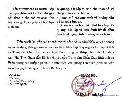 Khuyến cáo số 05: V/v Phòng ngừa tác dụng không mong muốn của tia X khi chụp X-quang và Cắt lớp vi tính 2 gen n z7445136336672 6a1f1ea52a092036715c35bcf2c9638d