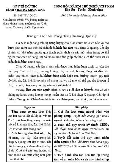 Khuyến cáo số 05: V/v Phòng ngừa tác dụng không mong muốn của tia X khi chụp X-quang và Cắt lớp vi tính 1 gen n z7445136336886 20953df71dc5798152d32e867ea55258