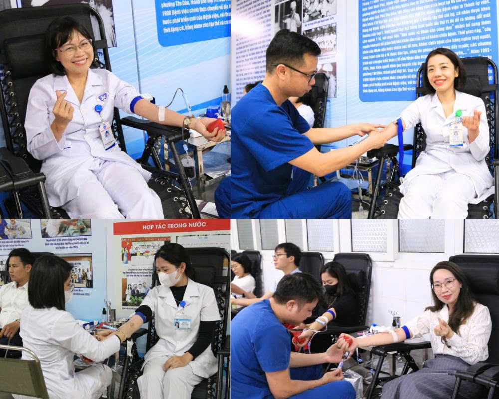 Các bác sĩ, điều dưỡng, kỹ thuật viên, người lao động Bệnh viện Đa khoa tỉnh Phú Thọ tham gia hiến máu
