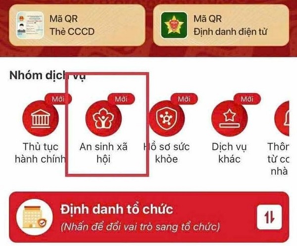 Hướng dẫn tích hợp tài khoản hưởng an sinh xã hội trên VNeID 1 Bước 1: Đăng nhập vào app VNeID, chọn mục "An sinh xã hội"