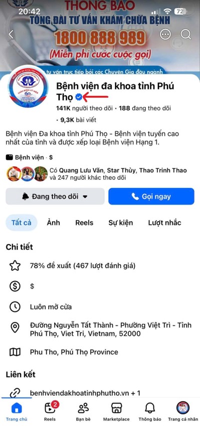 Cảnh báo: Fanpage giả mạo Bệnh viện Đa khoa tỉnh Phú Thọ để trục lợi